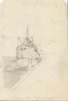 BATELIER SKETCH OF SS CENTURY {CARGO SHIP} AT DEEPWATER  JETTY, ALBANY