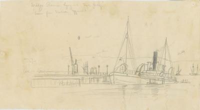 BATELIER SKETCH OF THE DREDGE PREMIER AT THE TOWN JETTY, ALBANY