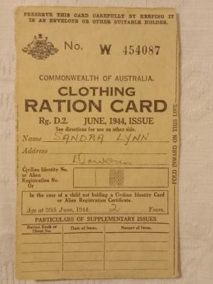 Clothing ration card issued to Sandra Lynn, aged 2.