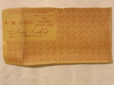 Clothing ration card issued 1948.