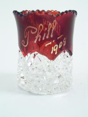 GLASS TOOTHPICK HOLDER, AMERICAN FLEET WEEK 1908