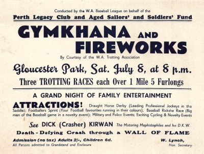 1939 Gloucester Park Gymkhana and Fireworks advertising leaflet