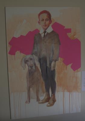 Painting of a young boy and dog.