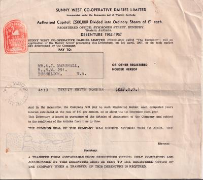 Sunny West - Debenture Certificate