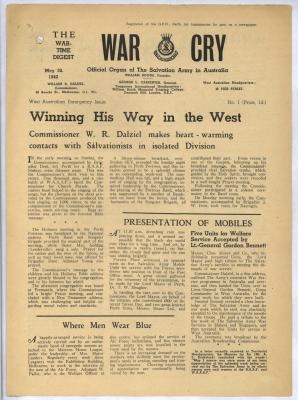 War Cry, Salvation Army newsletter registered for transmission by post, 1942