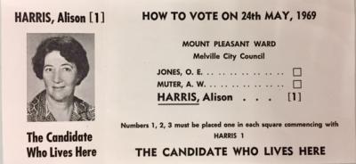 Election Material - Card, How To Vote Alison Harris, 1969