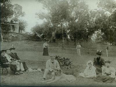 Edward Keane and family playing tennis at the Keane property, Peppermint Grove, c. 1898