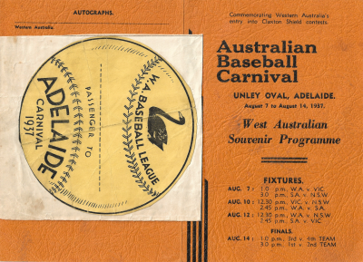 1937 WA souvenir baseball programme cover (and luggage label)