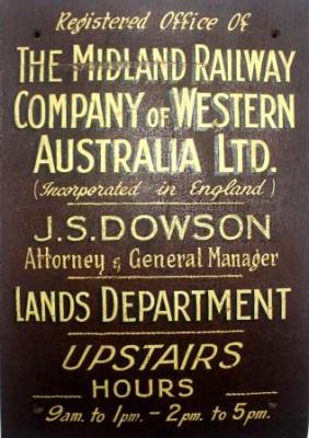 Business name plaque, General Manager Midland Railway Company of Western Australia.