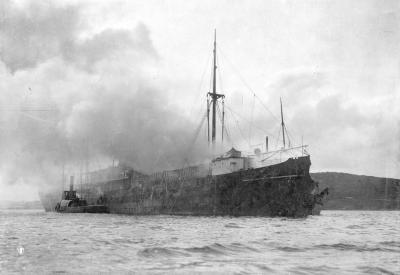 PRINCESS ROYAL HARBOUR, SS JANUS ON FIRE, 1914