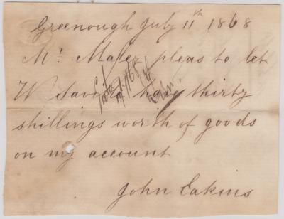 Promissory note from John Eakins