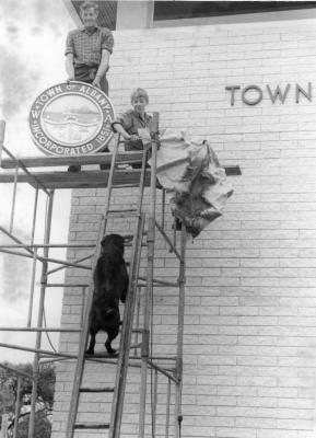 BLACK DOG ON A LADDER, TOWN OF ALBANY OFFICES - 1965