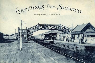 POSTCARD: 'GREETINGS FROM SUBIACO, RAILWAY STATION, SUBIACO, W. A.'  