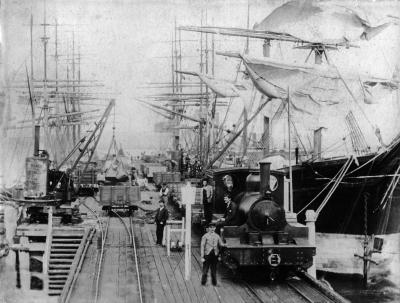 DEEP WATER JETTY ALBANY, SQUARE RIGGED VESSELS  BEING WORKED, C1885