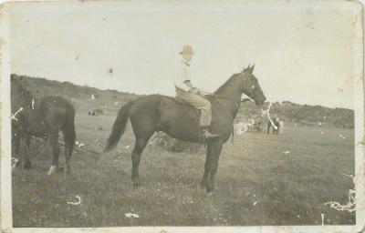 Photograph of Cecil Maley on a horse at the Greenough Agricultural Show
