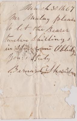 Promissory note from Bernard Sheridan