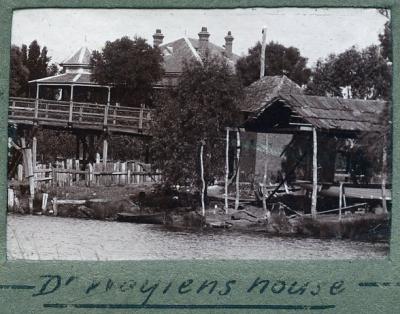 Moulton's Warehouse and Landing at Barker's Bridge, Dr Waylen's house in the background.