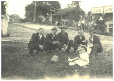 Joe Upson and friends in front of Upson's Store, Capel