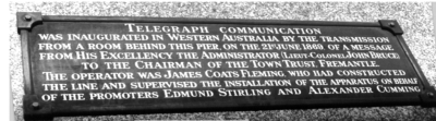 Commemorative plaque fixed to the Barrack Street wall of the Perth Town Hall where the first Perth telegraph office was located. Source Morsecodians article 1999