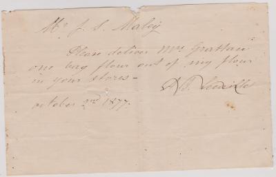 Note from A.J. Lecaille re flour to Mrs Gratton