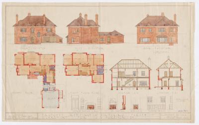 Coloured drawing plan of a two storey house