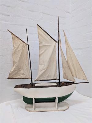 TOY: WOODEN SAILING SHIP WITH STAND, SEDGWICK FAMILY