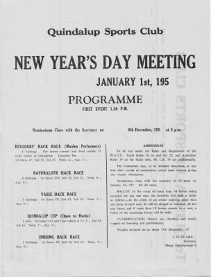 Quindalup Sports Club New Year's Day Meeting Programme