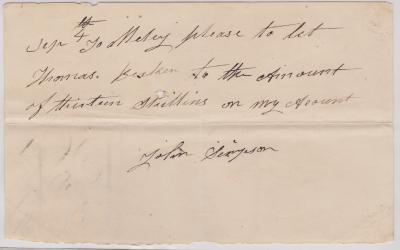 Promissory note from John Simpson for Thomas Baker