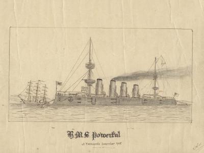 Pencil Sketch - HMS Powerful at Fremantle December 1905