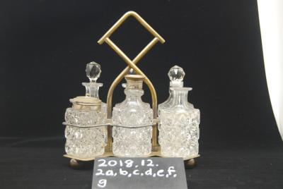 6 Piece Glass Cruet set with brass stand