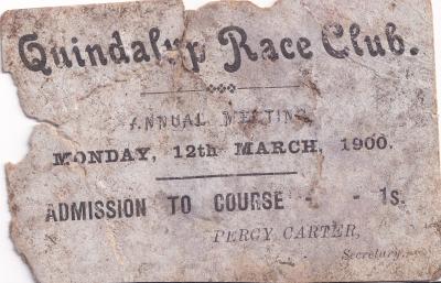 Quindalup Race Club Annual Meeting Ticket March 1900