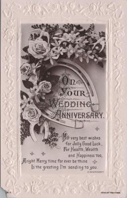 POSTCARD: 'ON YOUR WEDDING ANNIVERSARY', JIM AND LILLIAN DENNIS ANNIVERSARY COLLECTION