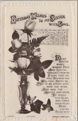 POSTCARD: 'BIRTHDAY WISHES', JIM AND LILLIAN DENNIS COLLECTION