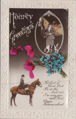 POSTCARD: 'HEARTY GREETINGS', JIM AND LILLIAN DENNIS COLLECTION