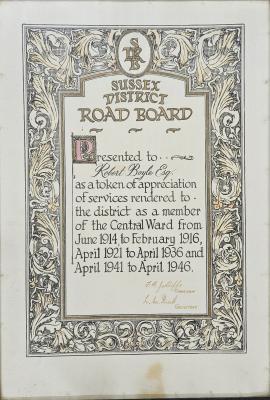 Certificate - Robert Boyle, Sussex District Road Board