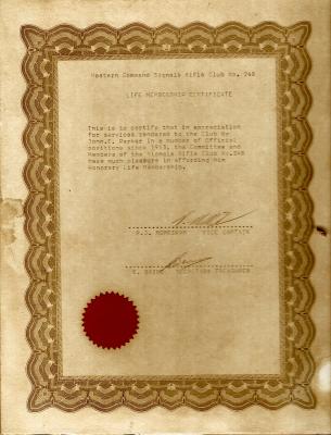 Life Membership Certificate