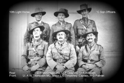 World War 1, Australia, Western Australia, C Squadron Officers: DOIG, KINGDOM, McGREGOR, PALMER,  THOMPSON, TIMPERLEY, 10 Light Horse 