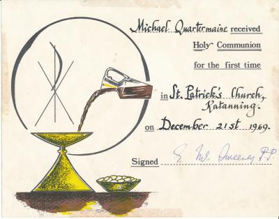 Michael Quartermaine's Holy Communion Certificate