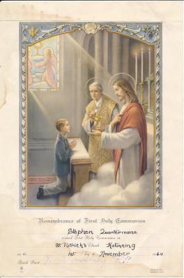 Stephen Quartermaine Holy Communion Certificate