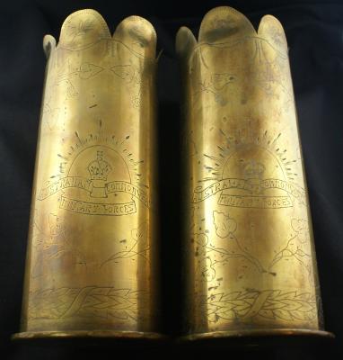 First World War large brass Artillery Shell Vases (2) Matching Pair 