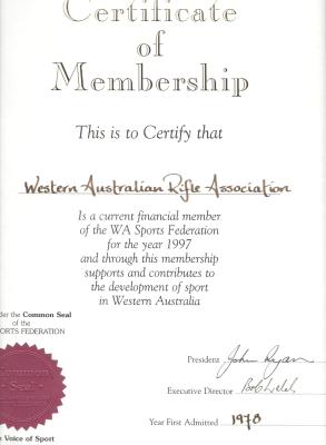 Certificate of Membership 1997