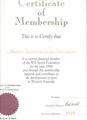 Certificate of Membership 1998