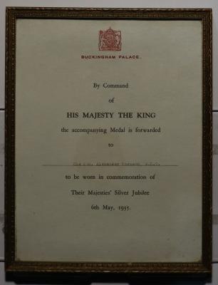 Certificate from Buckingham Palace to HON. Alex Thomson M.L.C.