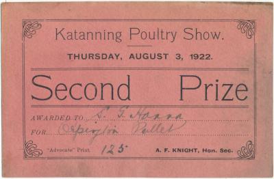 Katanning Poultry Show Second Prize