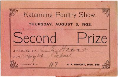 Katanning Poultry Show Second Prize