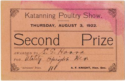 Katanning Poultry Show Second Prize