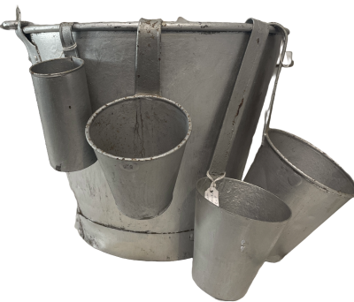 Galvanised Cream Measuring cups and bucket