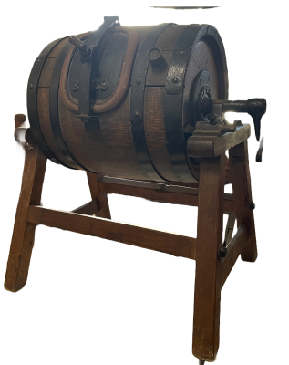 Oak Barrel Butter Churn on a stand