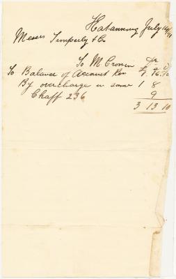 Docket from Timperly & Co to M. Cronin