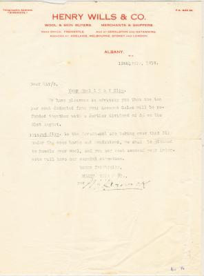 Henry Wills & Co Letter